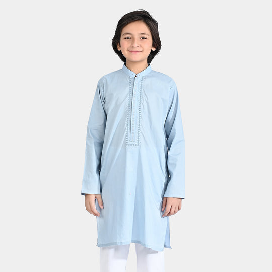 Boys Cotton Poplin Embroidered Kurta (Lurex)-Blue