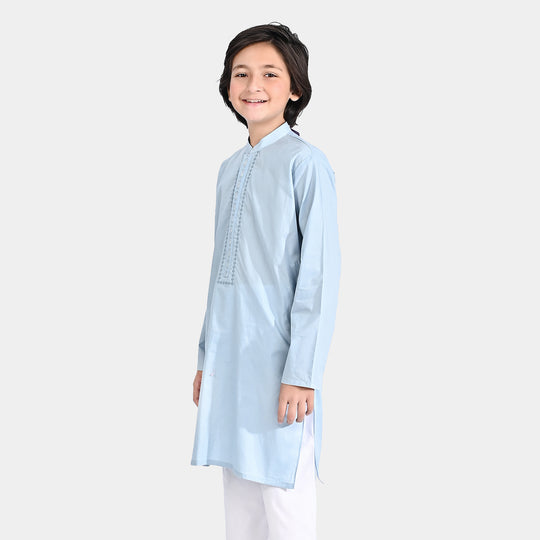 Boys Cotton Poplin Embroidered Kurta (Lurex)-Blue