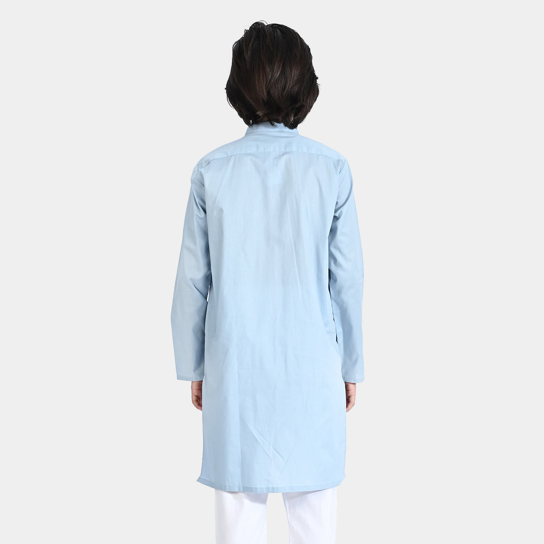 Boys Cotton Poplin Embroidered Kurta (Lurex)-Blue