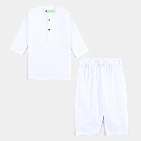 Infant Boys Cotton Poplin Shalwar Suit-White