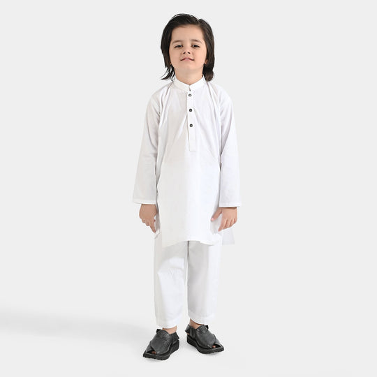 Boys Cotton Poplin Kurta Shalwar Suit-White