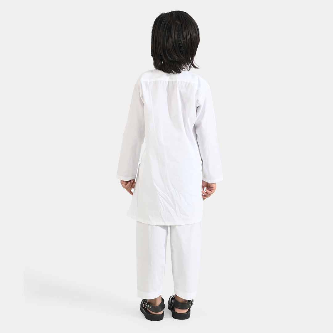 Boys Cotton Poplin Shalwar Suit-White