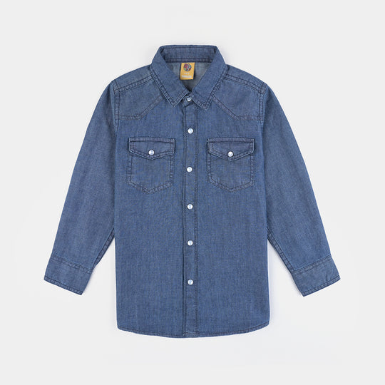 Boys Denim rigid Shirt F/S Standard-Mid Blue