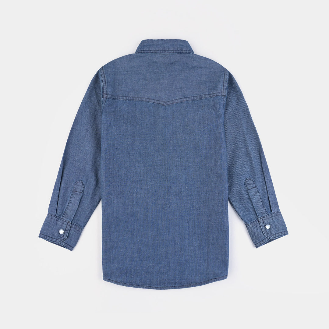 Boys Denim rigid Shirt F/S Standard-Mid Blue