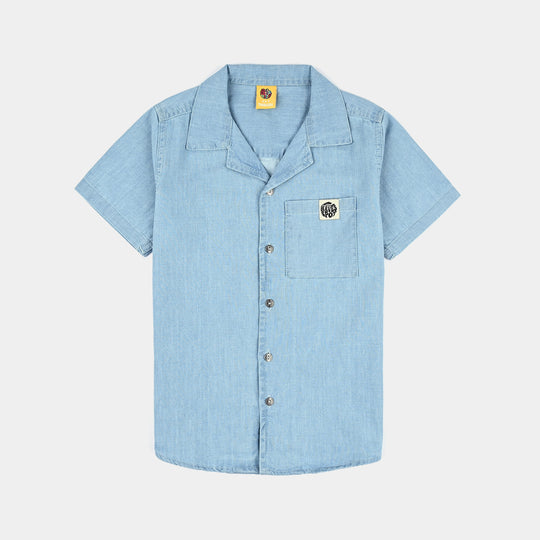 Boys Denim rigid Shirt H/S Waves Spot-Ice Blue