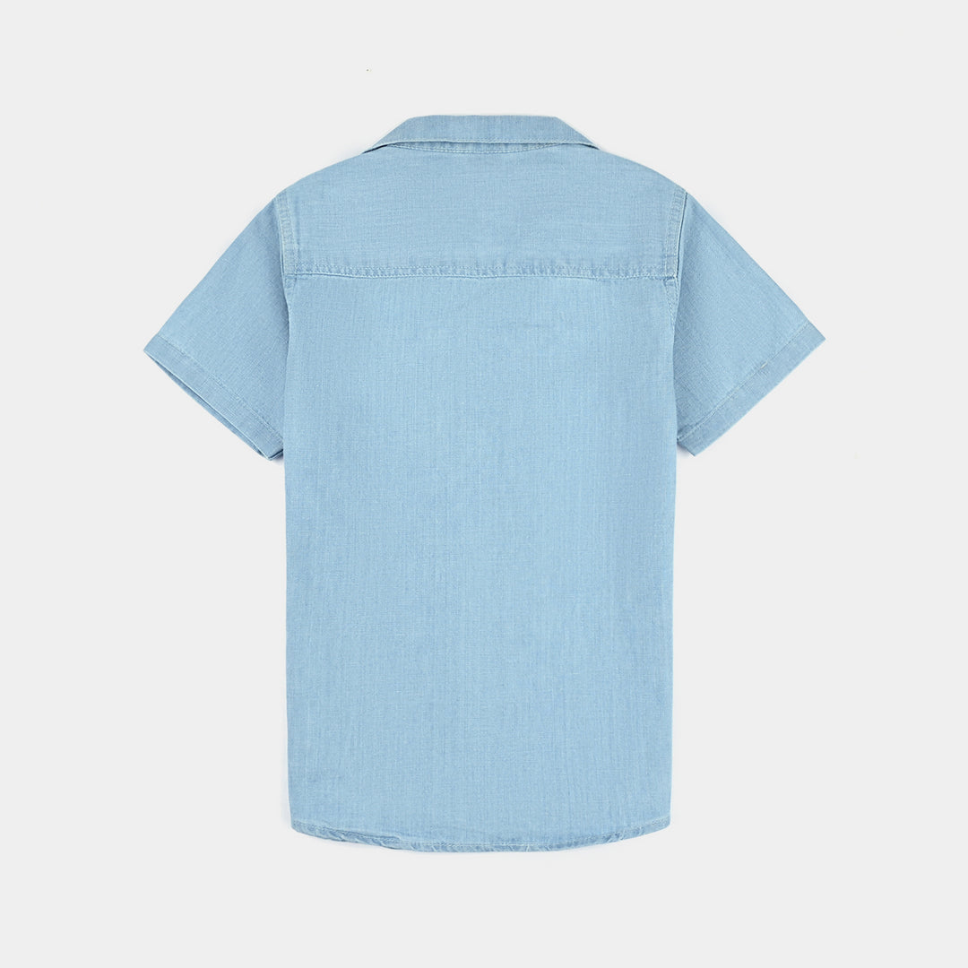 Boys Denim rigid Shirt H/S Waves Spot-Ice Blue