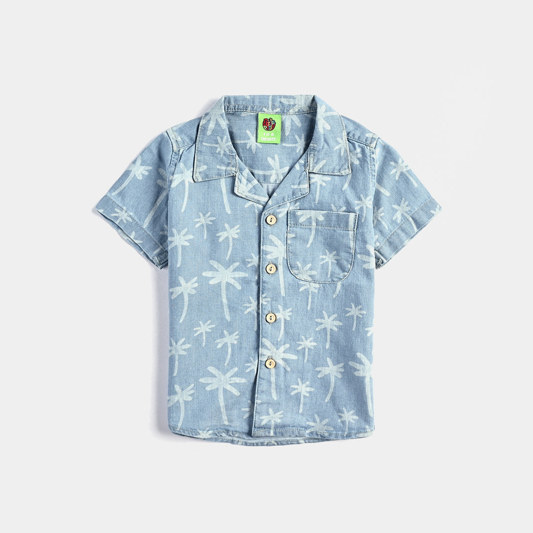 Infant Boys Denim rigid Shirt H/S Palm Trees-LT.Blue