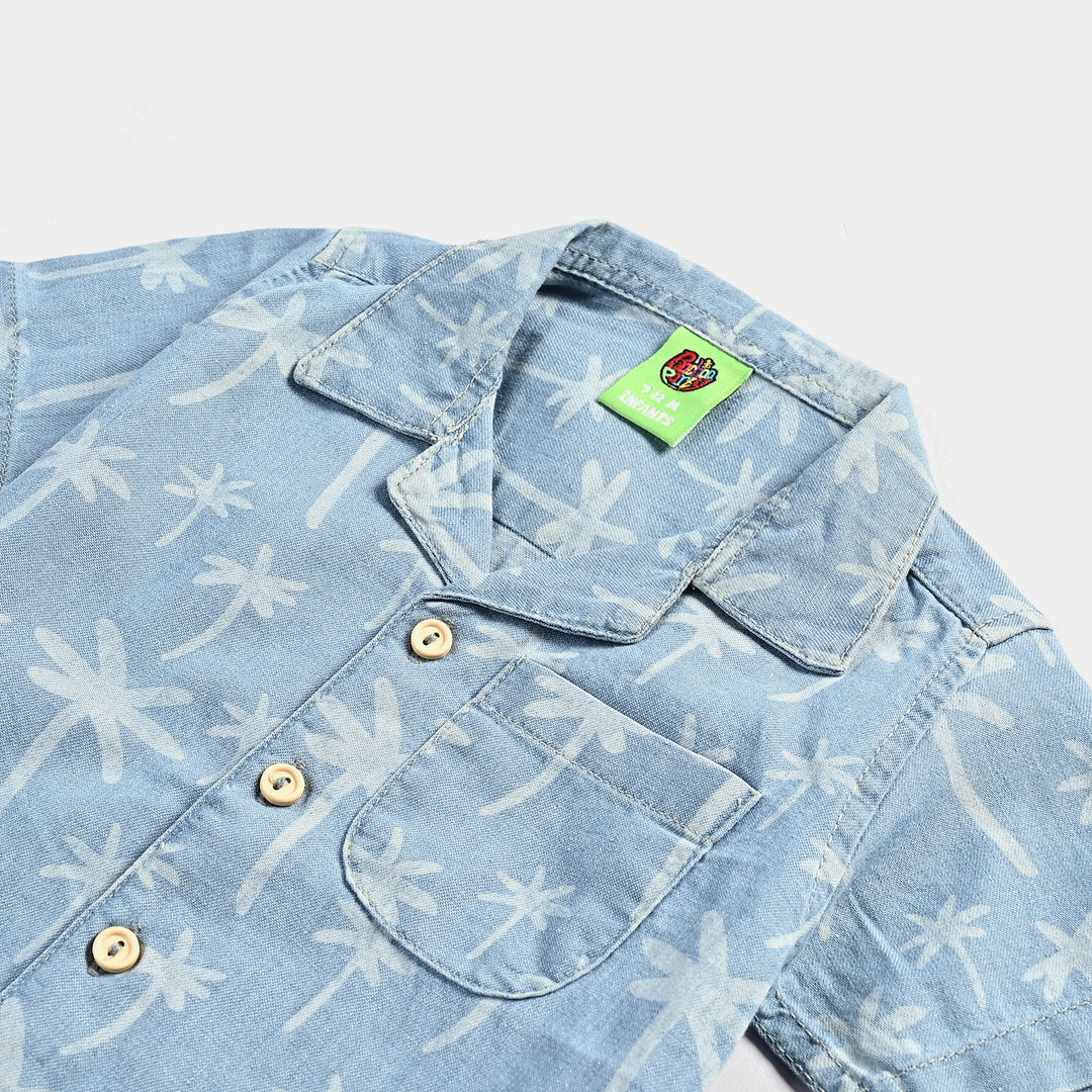 Infant Boys Denim rigid Shirt H/S Palm Trees-LT.Blue