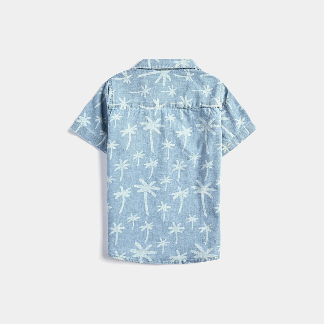 Infant Boys Denim rigid Shirt H/S Palm Trees-LT.Blue