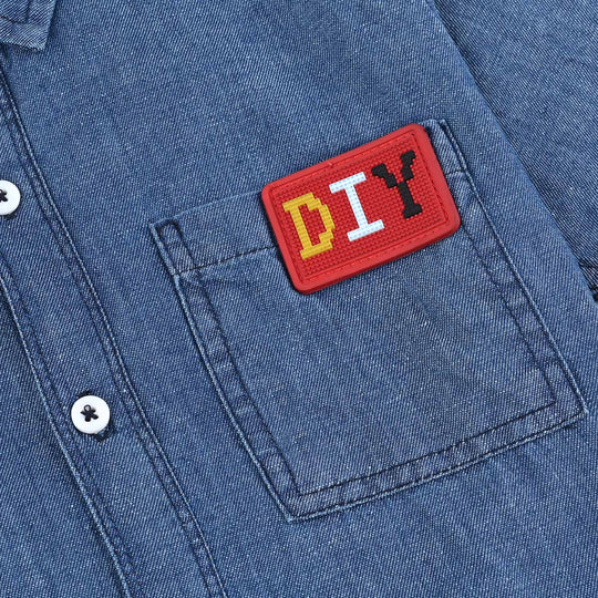 Boys Denim rigid Shirt H/S DIY-Mid Blue