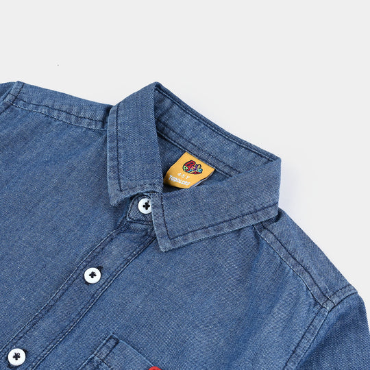 Boys Denim rigid Shirt H/S DIY-Mid Blue