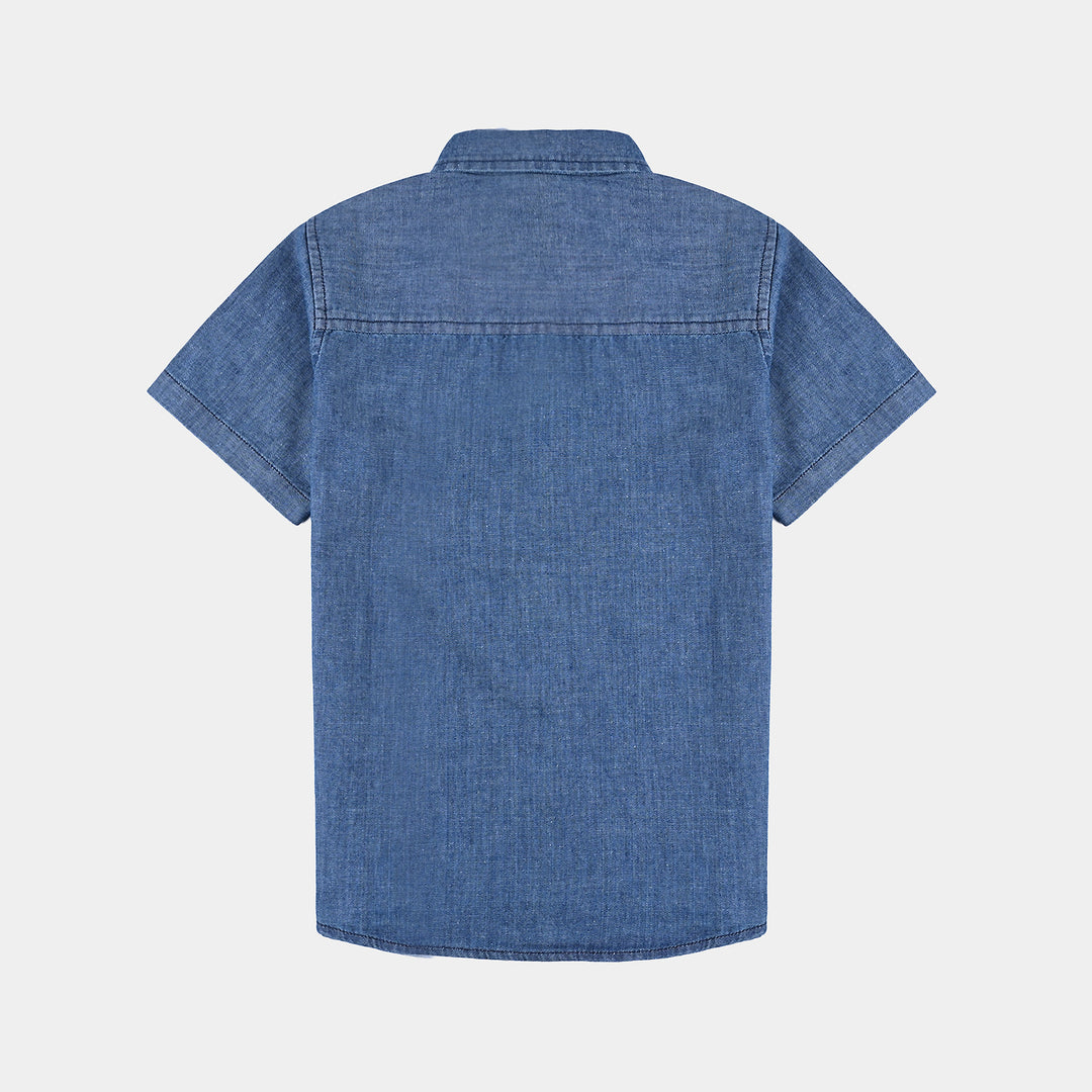 Boys Denim rigid Shirt H/S DIY-Mid Blue