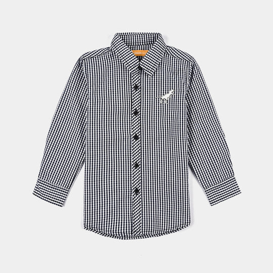 Boys Yarn Dyed Casual Shirt F/S (Scout Crew)-Black. Check