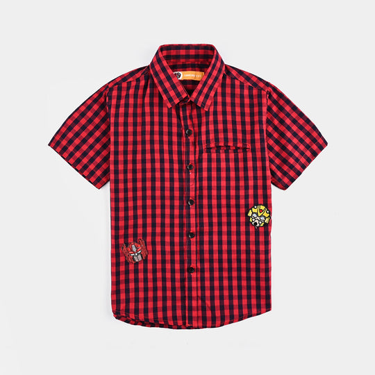 Boys Yarn Dyed Casual Shirt H/S -Red