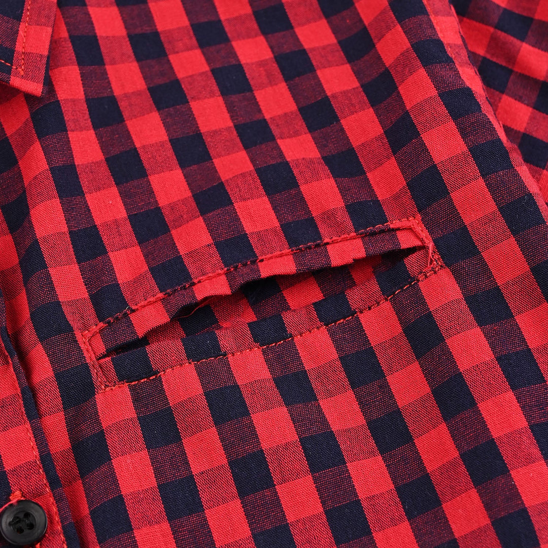 Boys Yarn Dyed Casual Shirt H/S -Red