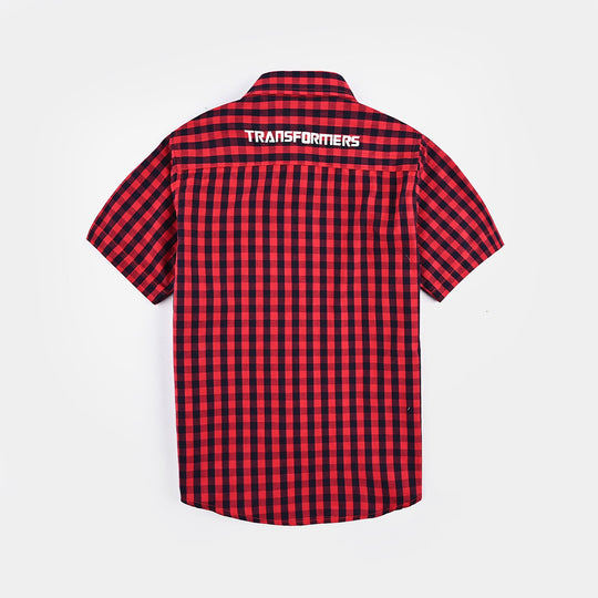 Boys Yarn Dyed Casual Shirt H/S -Red