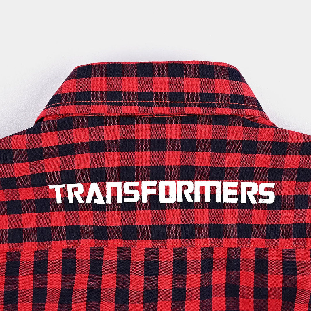 Boys Yarn Dyed Casual Shirt H/S (Transformer)-Red