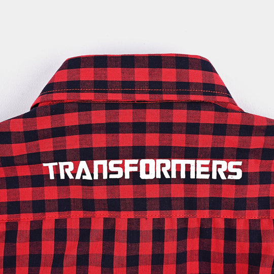 Boys Yarn Dyed Casual Shirt H/S -Red