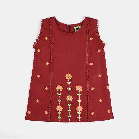 Infant Girls Cotton Poplin Emb kurti Dreamy-MAROON