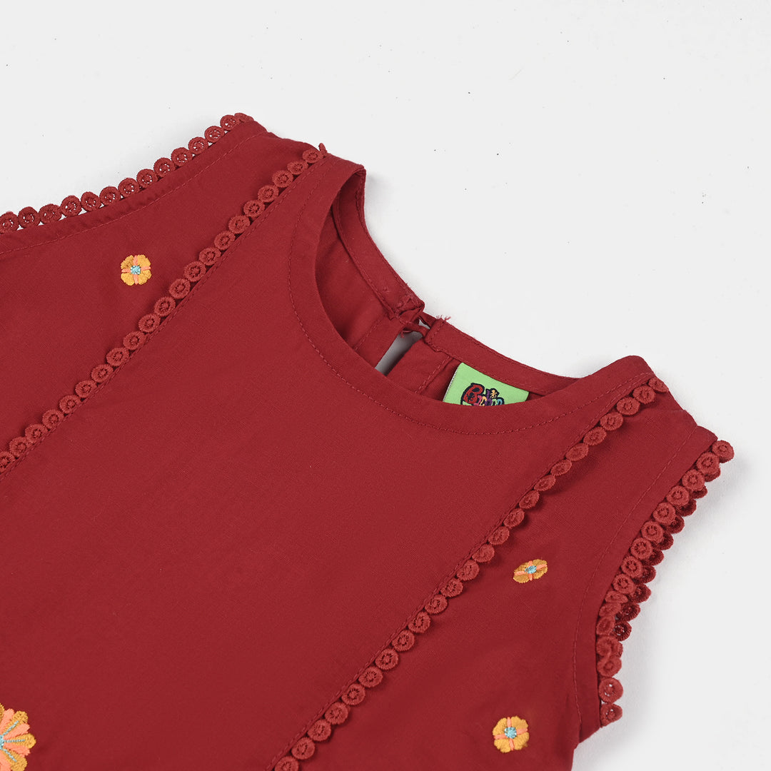 Infant Girls Cotton Poplin Emb kurti Dreamy-MAROON