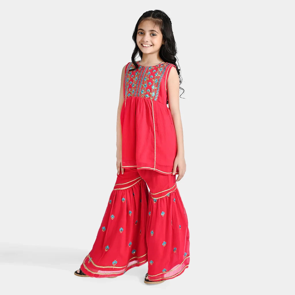 Girls Chiffon 2Pcs Suit Gulabi-Pink