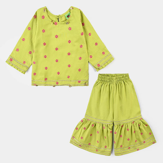 Infant Girls Cotton Poplin Emb 2Pcs Falak-Green