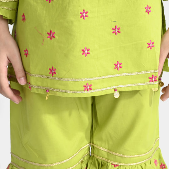 Girls Cotton Poplin Emb 2Pcs Falak-Green