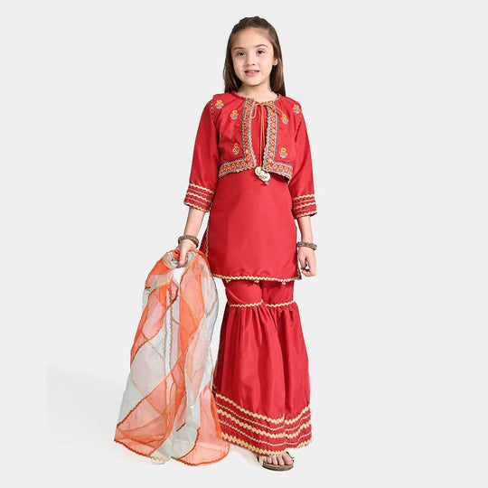 Girls Raw Silk 3 Pcs Dhanak-MAROON