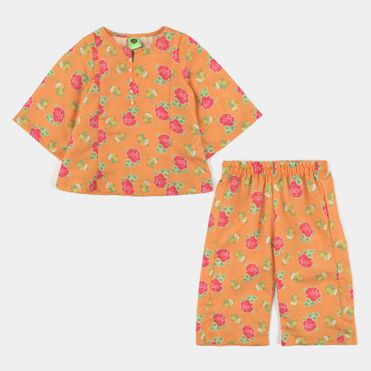 Girls Poly Cambric Printed 2Pc Suit Gulab