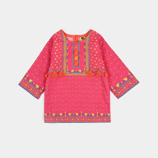 Infant Girls Cotton Printed Kurti Truck Art-Pink