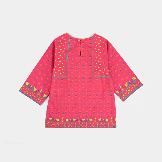 Infant Girls Cotton Printed Kurti Truck Art-Pink