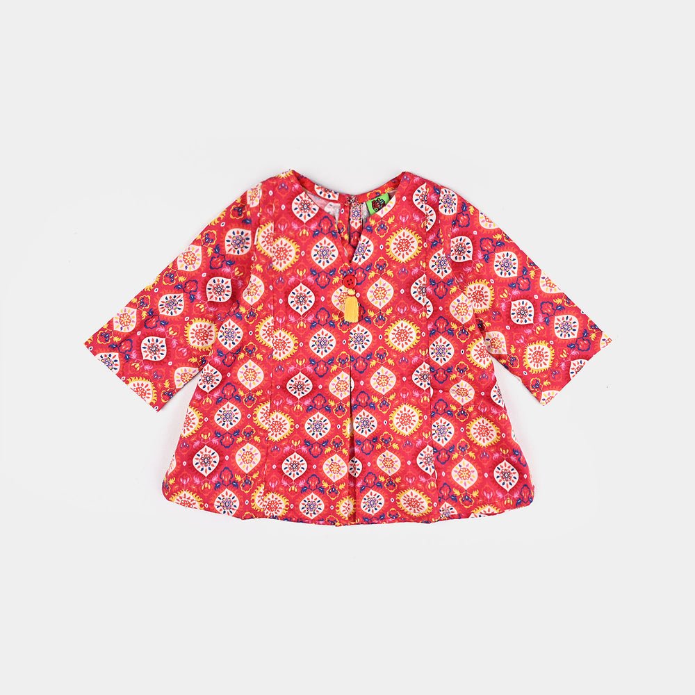 Infant Girls Cotton Poplin Printed 2 Pcs Rangela-Pink