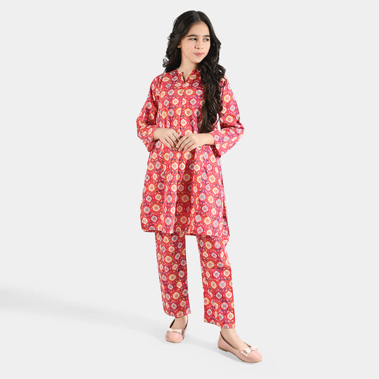 Girls Cotton Poplin Printed 2 Pcs Rangela - Pink