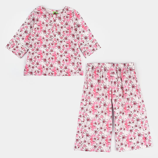 Girls Cotton Poplin Printed 2 Pcs Blossom-Multi