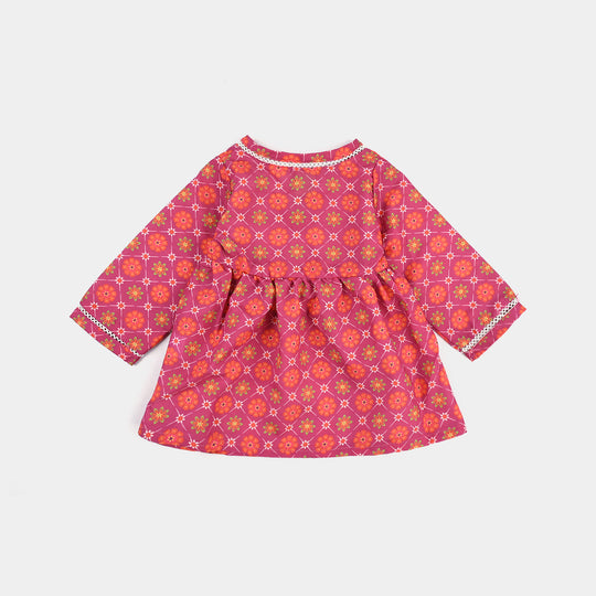 Infant Girls Poly Cambric Printed 2Pc Rang Rez-Pink