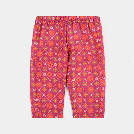 Infant Girls Poly Cambric Printed 2Pc Rang Rez-Pink