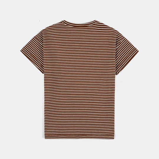 Boys Yarn Dyed T-Shirt H/S NEW GOAL-D.Brown