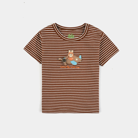 Infant Boy Yarn Dyed T-Shirt COME FLY WITH ME-D.Brown