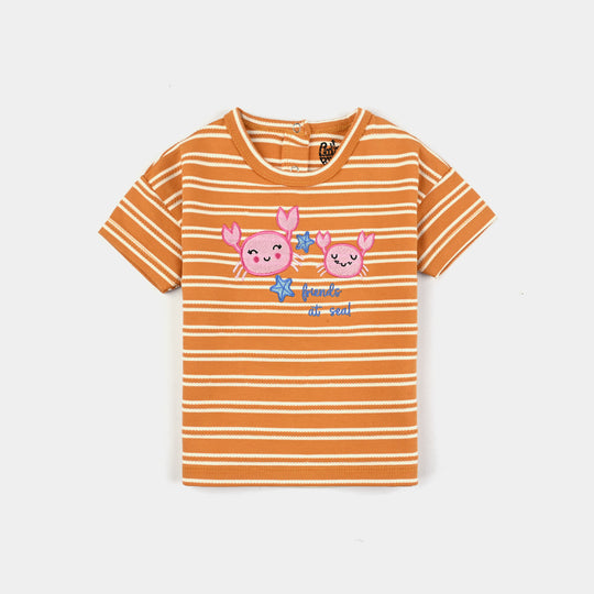 Infant Girls Jacquard T-Shirt FRIENDS AT SEA-BROWN