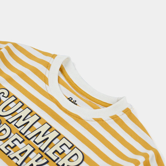 Boys Yarn Dyed T-Shirt H/S SUMMER BREAK-Lemon