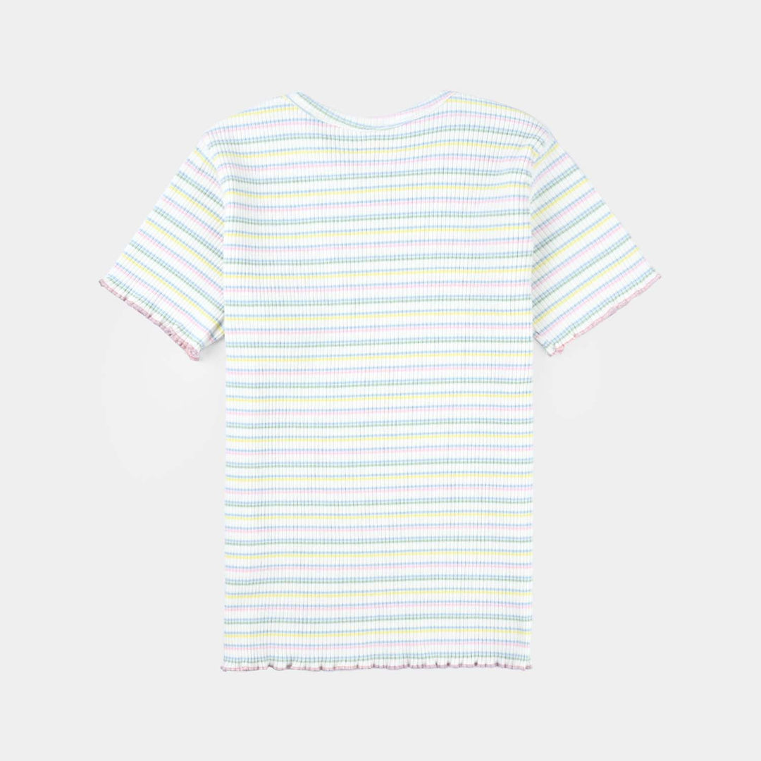 Girls Yarn Dyed rib T-Shirt H/S HAVE FUN-Multi