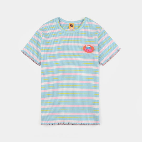 Girls Yard Dyed Rib T-Shirt H/S HAVE MORE FUN-Multi