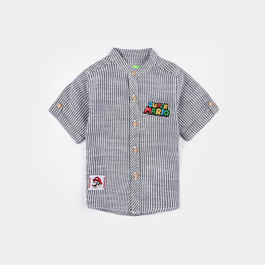 Infant Boys Yarn Dyed Basic Casual Shirt-Grey/Stripe