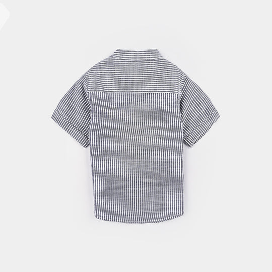 Infant Boys Yarn Dyed Basic Casual Shirt-Grey/Stripe