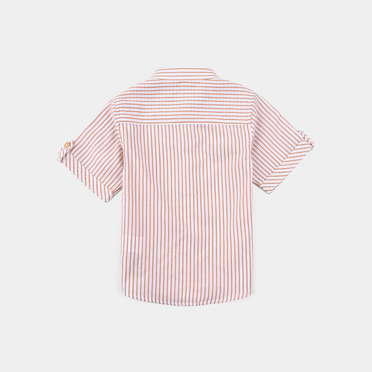 Infant Boys Yarn Dyed Basic Casual Shirt (Smile)-Beig.Stripe