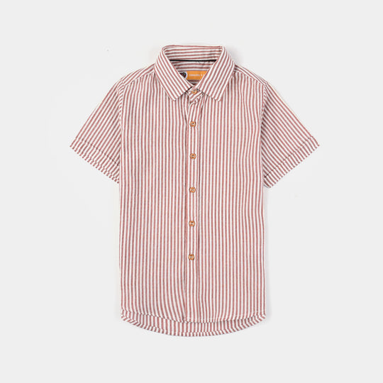 Boys Yarn Dyed Casual Shirt H/S (Skater Boy)-Beige Stripe