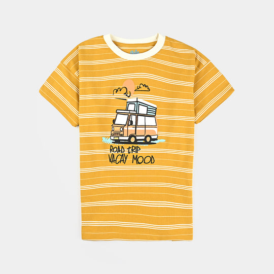 Boys Yarn Dyed T-Shirt H/S ROAD TRIP-Yellow