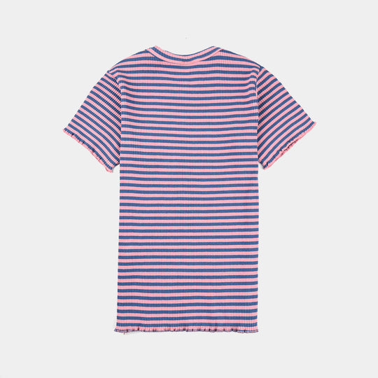 Girls Yarn Dyed rib T-Shirt H/S-Pink