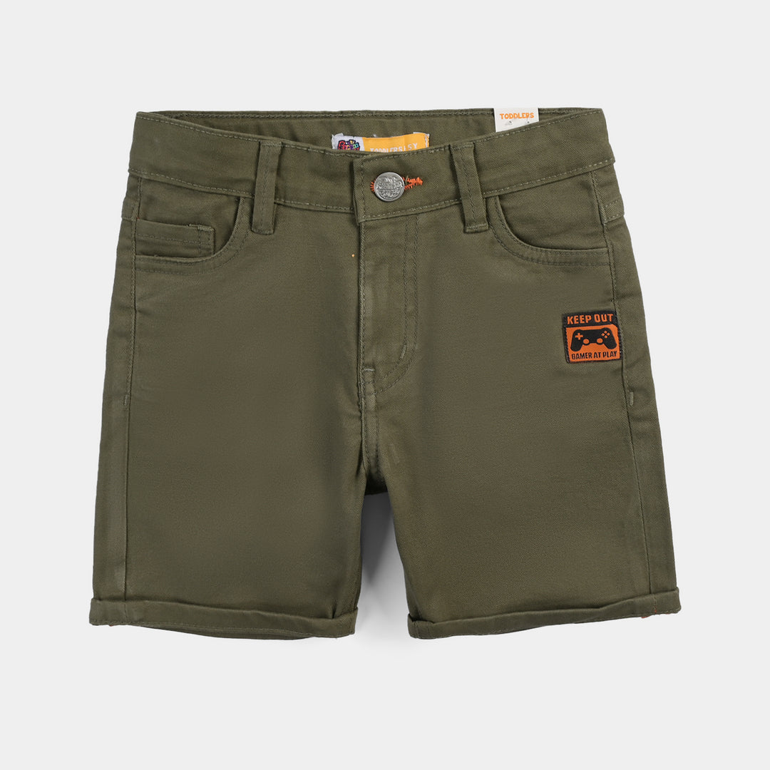 Boys Cotton Twill Short Keep Out-Olive green