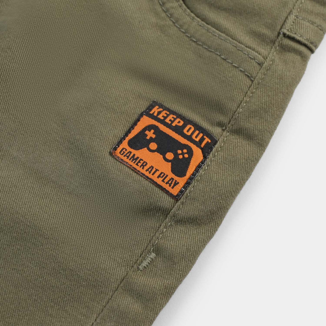 Boys Cotton Twill Short Keep Out-Olive green